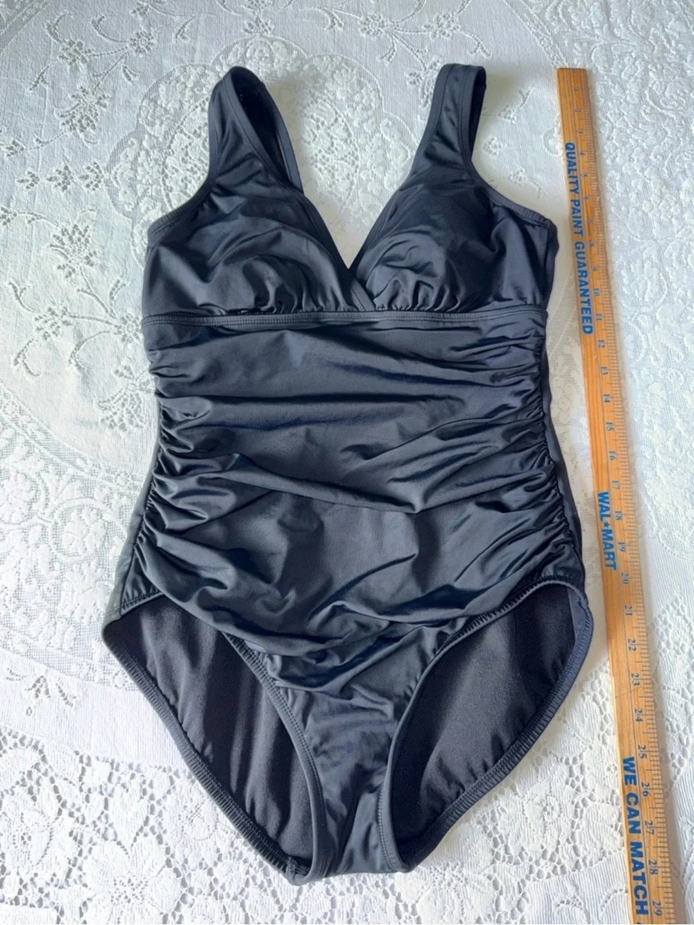 Embrace your curves by Miracle Brands Black Ruched One-Piece Swimsuit large